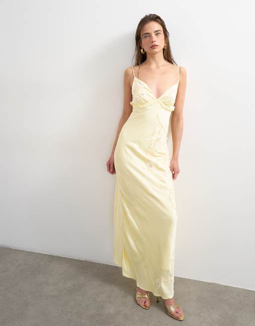 Topshop - Robe nuisette en raphia à ornements et volants - Jaune, 3 de 4