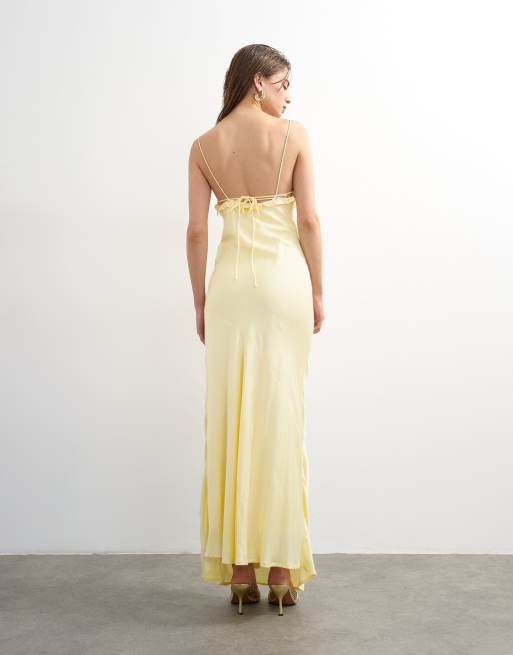 Topshop - Robe nuisette en raphia à ornements et volants - Jaune, 4 de 4