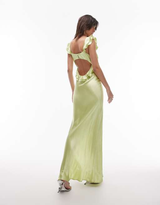 Topshop - Robe nuisette en satin avec épaules volantées - Citron vert foncé, 4 de 4
