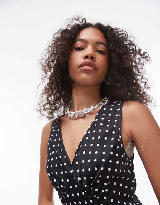 Topshop - Robe nuisette mi-longue à col en V - Imprimé à pois monochrome, 4 de 4
