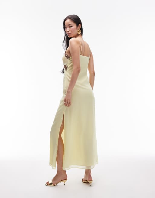 Topshop - Robe nuisette mi-longue  empicement en dentelle style rtro -  Jaune | ASOS