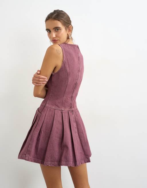 Topshop robe pinny plissée en jean prune, 4 de 4