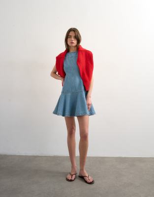 Robe portefeuille courte en jean - Bleu délavé 36