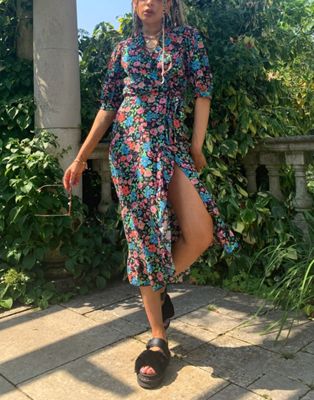 Femme Topshop - Robe portefeuille mi-longue à imprimé floral