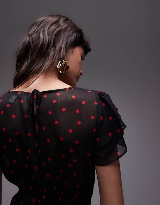 Topshop - Robe pour grandes occasions à manches évasées - Noir et rouge à pois, 2 de 4
