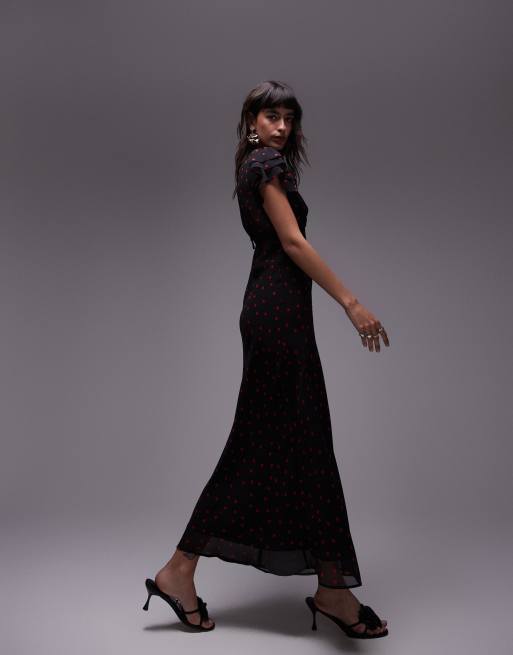 Topshop - Robe pour grandes occasions à manches évasées - Noir et rouge à pois, 4 de 4