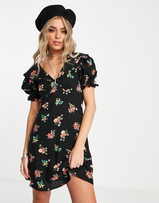 Topshop - Robe rétro courte avec col et motif fleuri style grunge - Multicolore