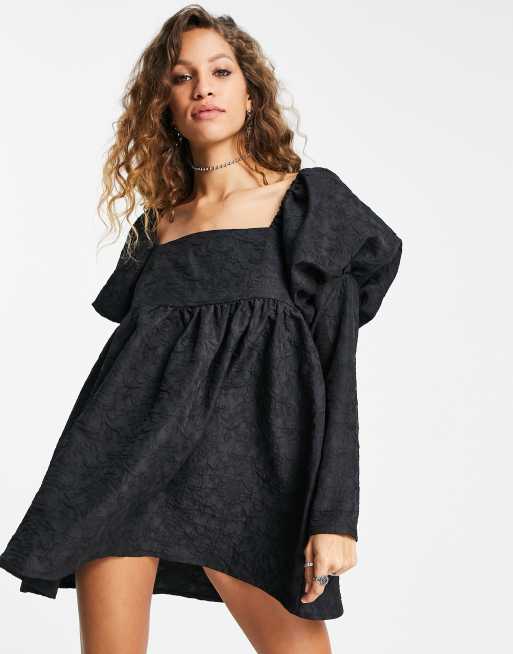 Topshop - Robe rétro motif jacquard à manches courtes bouffantes 
