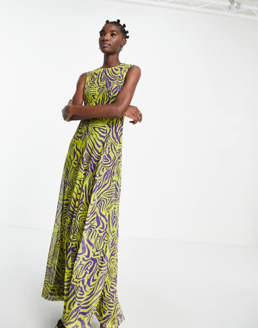 Topshop Robe sans manches mi longue en tulle a motif animal Multicolore vif ASOS