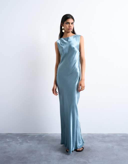 Topshop - Robe satinée mi-longue à dos ouvert - Ardoise
