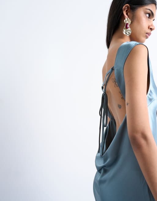 Topshop - Robe satinée mi-longue à dos ouvert - Ardoise