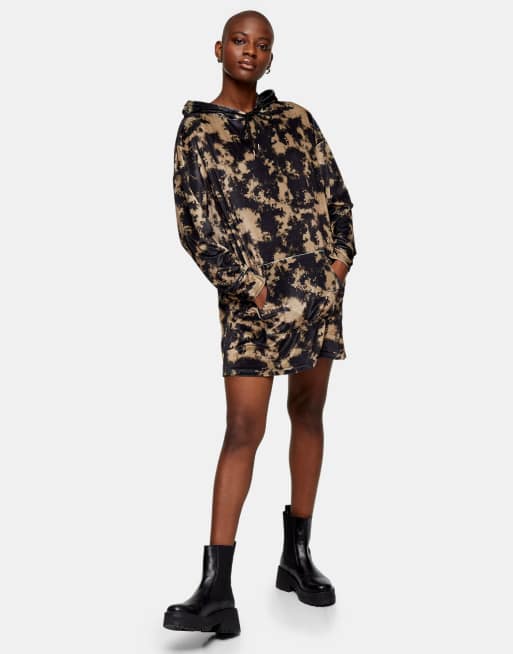 Topshop - Robe sweat en velours effet tie dye - Multicolore