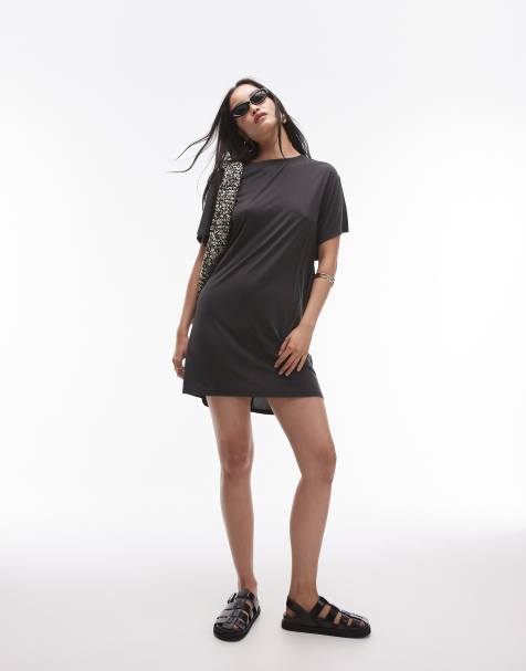 Topshop - Robe t-shirt courte torsadée dans le dos en cupro ultra doux de qualité supérieure - Noir - view 1