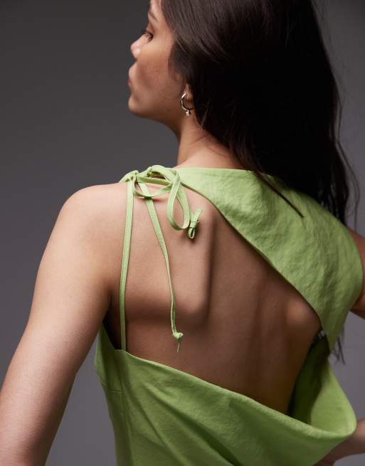 Topshop - Robe trapèze courte en cupro à dos ouvert - Citron vert