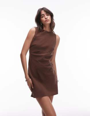 Topshop a line cupro backless mini dress in brown