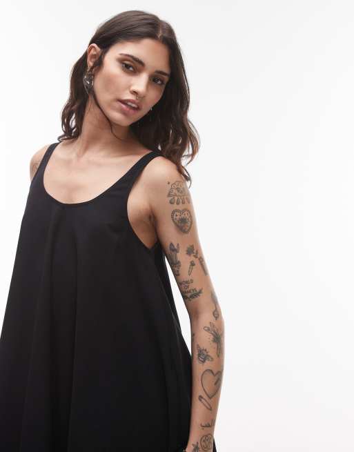 Topshop - Robe trapèze courte fluide en lin - Noir , 2 de 4