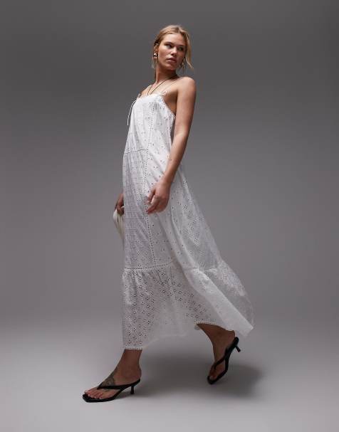 Topshop - Robe trapèze mi-longue en broderie anglaise - Blanc - view 1