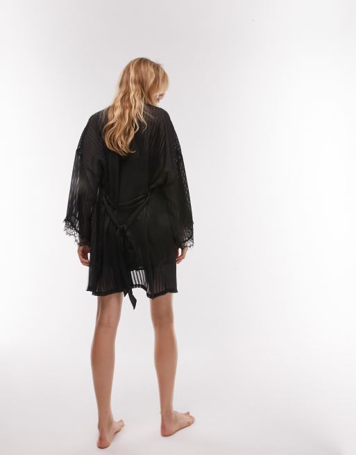Topshop - Robe van doorschijnend gestreept kant in zwart , 2 van 4