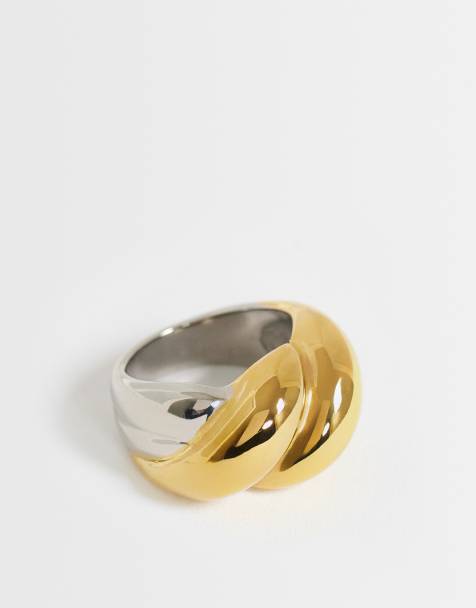 Topshop – Robyn – Ring aus wasserfestem Edelstahl in Silber- und Goldoptik mit verdrehtem Detail - view 1