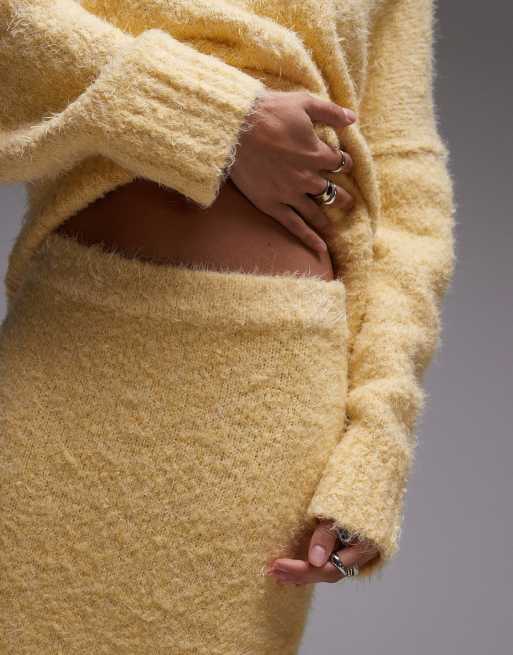 Topshop – Rock aus flauschigem Strick in Zitronengelb, Kombiteil, 4 von 5