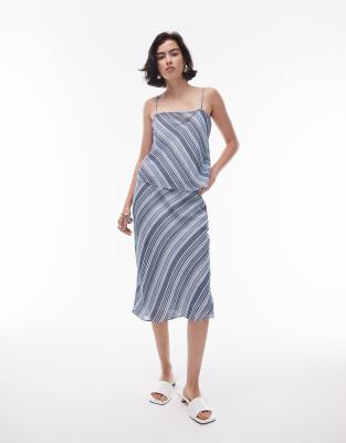 Topshop - Rock aus Georgette in Blau mit diagonalen Streifen und Länge im Stil der 90er-Jahre, Kombiteil