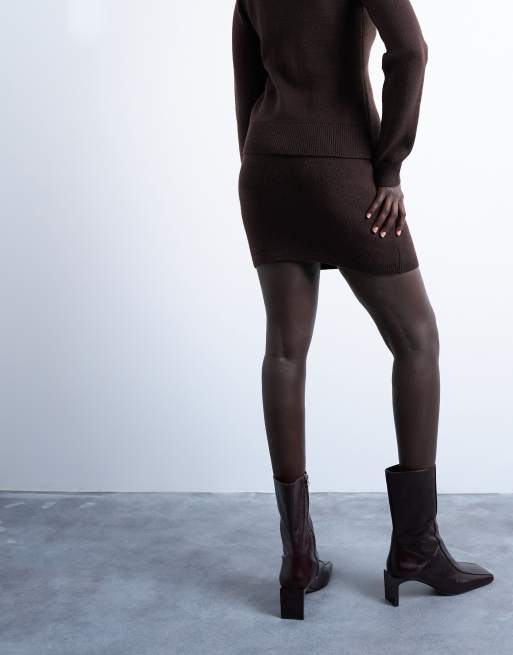 Topshop – Rock in Schokoladenbraun aus Kompaktstrick, Kombiteil, 5 von 5