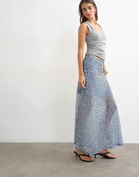 Topshop Rock mit Polka-Dots und Raffungen in Blau - view 1