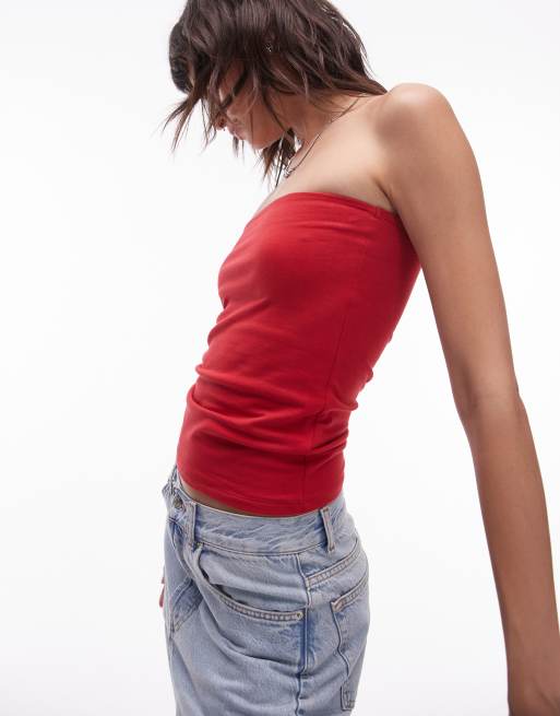 Topshop – Röd bandeau-topp i lång modell