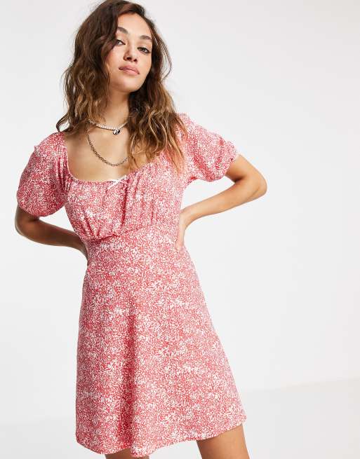 Topshop – Röd, djurmönstrad tea-klänning i jersey 