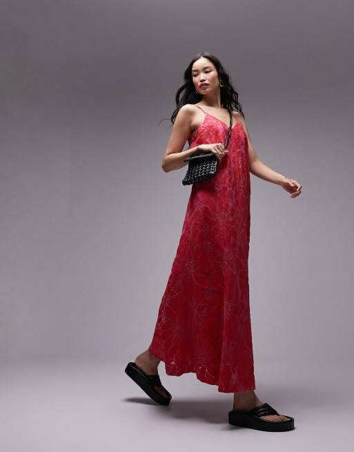 Topshop – Röd och rosa maxiklänning i spets, 4 av 4