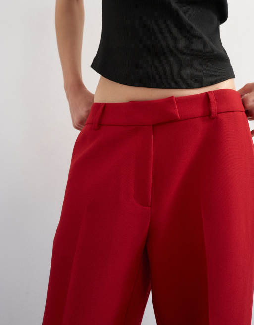 Topshop – Röda, raka, stilrena byxor med medelhög midja, del av set, 2 av 5