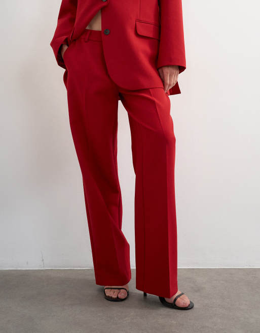 Topshop – Röda, raka, stilrena byxor med medelhög midja, del av set, 3 av 5