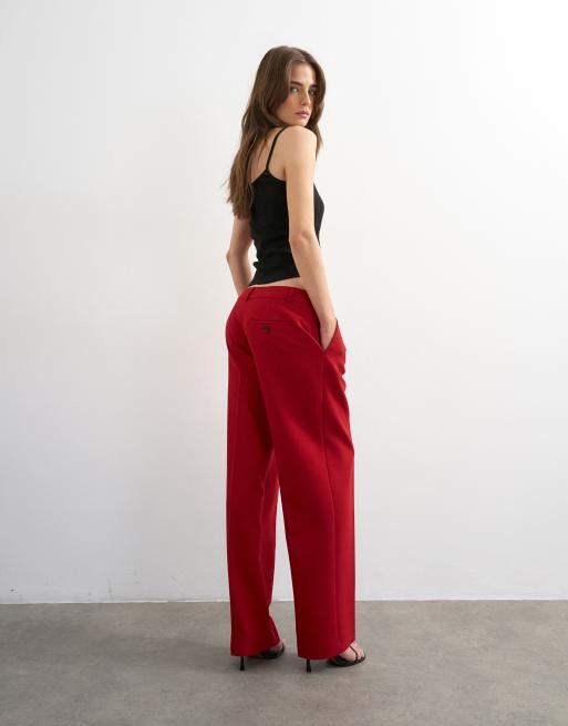 Topshop – Röda, raka, stilrena byxor med medelhög midja, del av set, 4 av 5