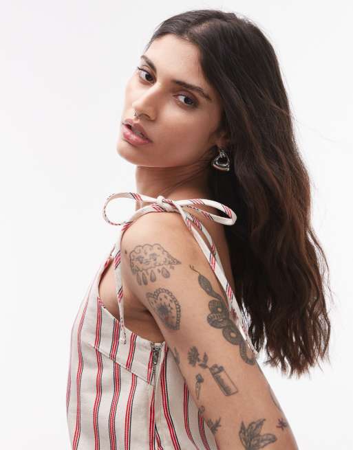 Topshop – Rödrandig miniklänning i denim, 4 av 4