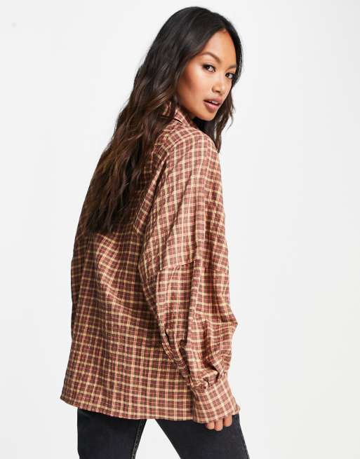 Topshop – Rödrutig skjorta i oversize och boyfriend-modell, 2 av 4