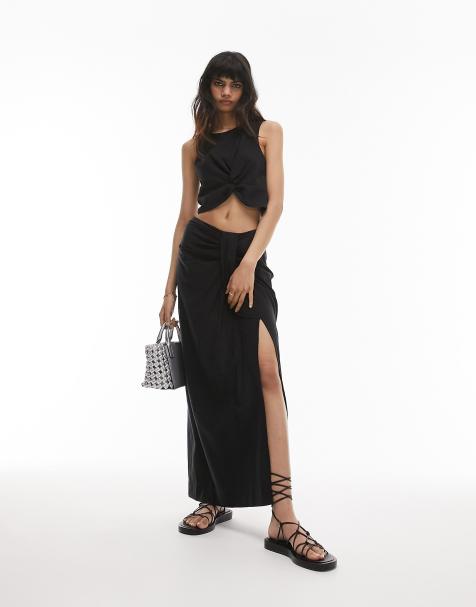 Topshop - Rok met geknoopte voorkant in zwart, deel van co-ord set - view 1
