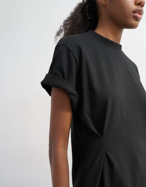 Topshop roll sleeve cinch tee in black, 3 of 4