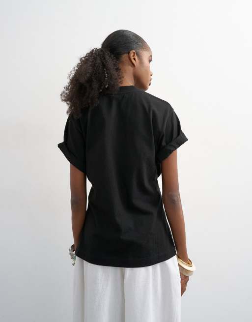 Topshop roll sleeve cinch tee in black, 4 of 4
