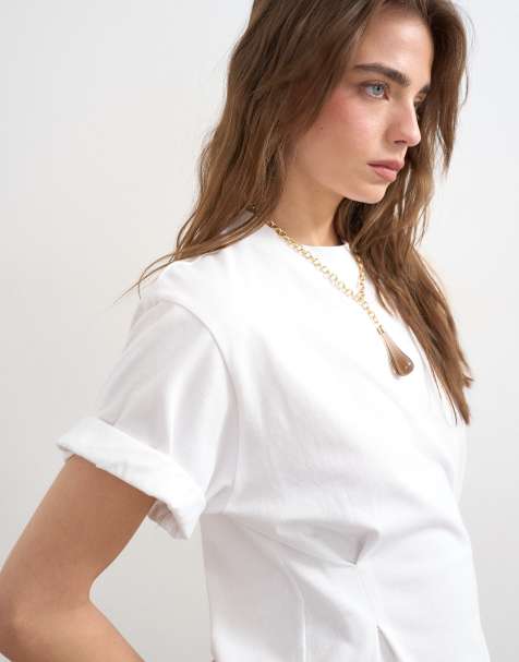 Topshop roll sleeve cinch tee in white - view 1