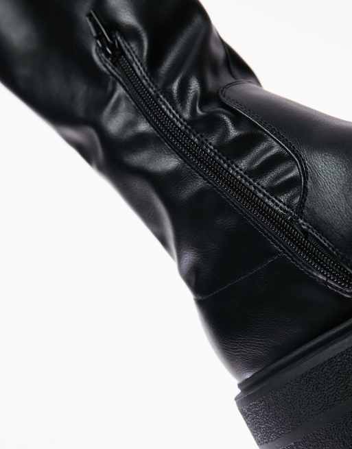 Topshop Rolo knee high textured sole boot in black