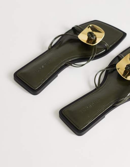 Topshop – Rolo – Olivgröna, platta sandaler med metalldetaljer, 4 av 4
