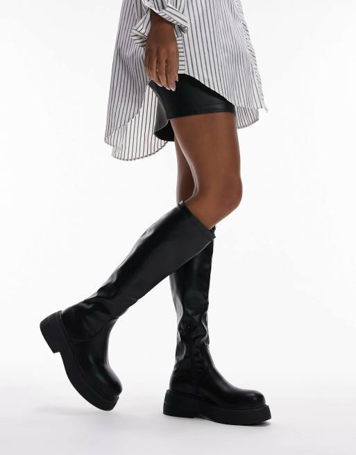 Topshop - Rolo - Stivali neri al ginocchio con suola zigrinata, 4 di 4