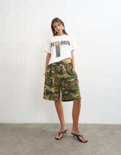 Model wearing Topshop 'Roma' graphic boxy tee in white
