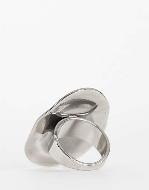 Topshop Romeo anello a disco in acciaio inossidabile argento spazzolato, 4 di 4