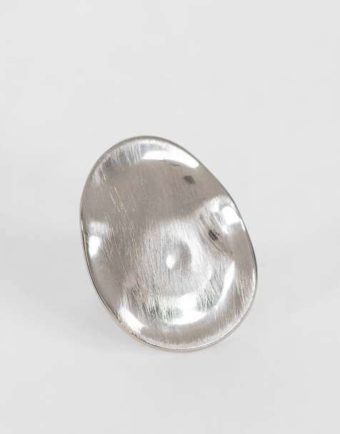 Topshop Romeo waterproof stainless steel disk ring in silver brushed - view 1