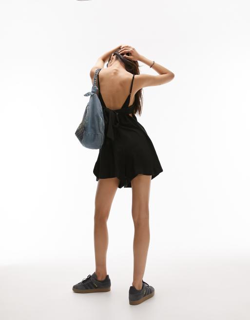 Topshop linen strappy romper playsuit in black