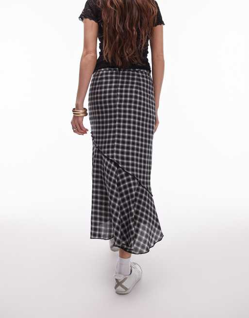 Topshop - Rond gesneden geruite midi rok in zwart-wit, 2 van 5