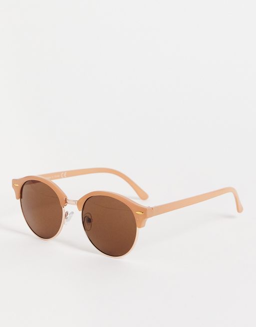 Topshop - Ronde retro zonnebril van kunststof en metaalmix 