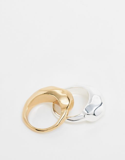Topshop –  Rooni – Kraftiga ringar i smält design med olika pläteringar, 2-pack