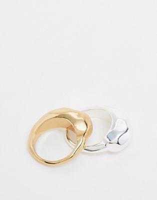 Topshop Rooni Pack Of 2 Thick Molten Rings In Multi Plated